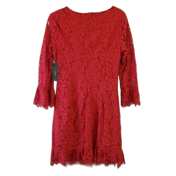 Lulu's Mini Dress Medium Red Flair-est of Them All Lace Flounce Sleeve Zip NWT - Picture 7 of 12